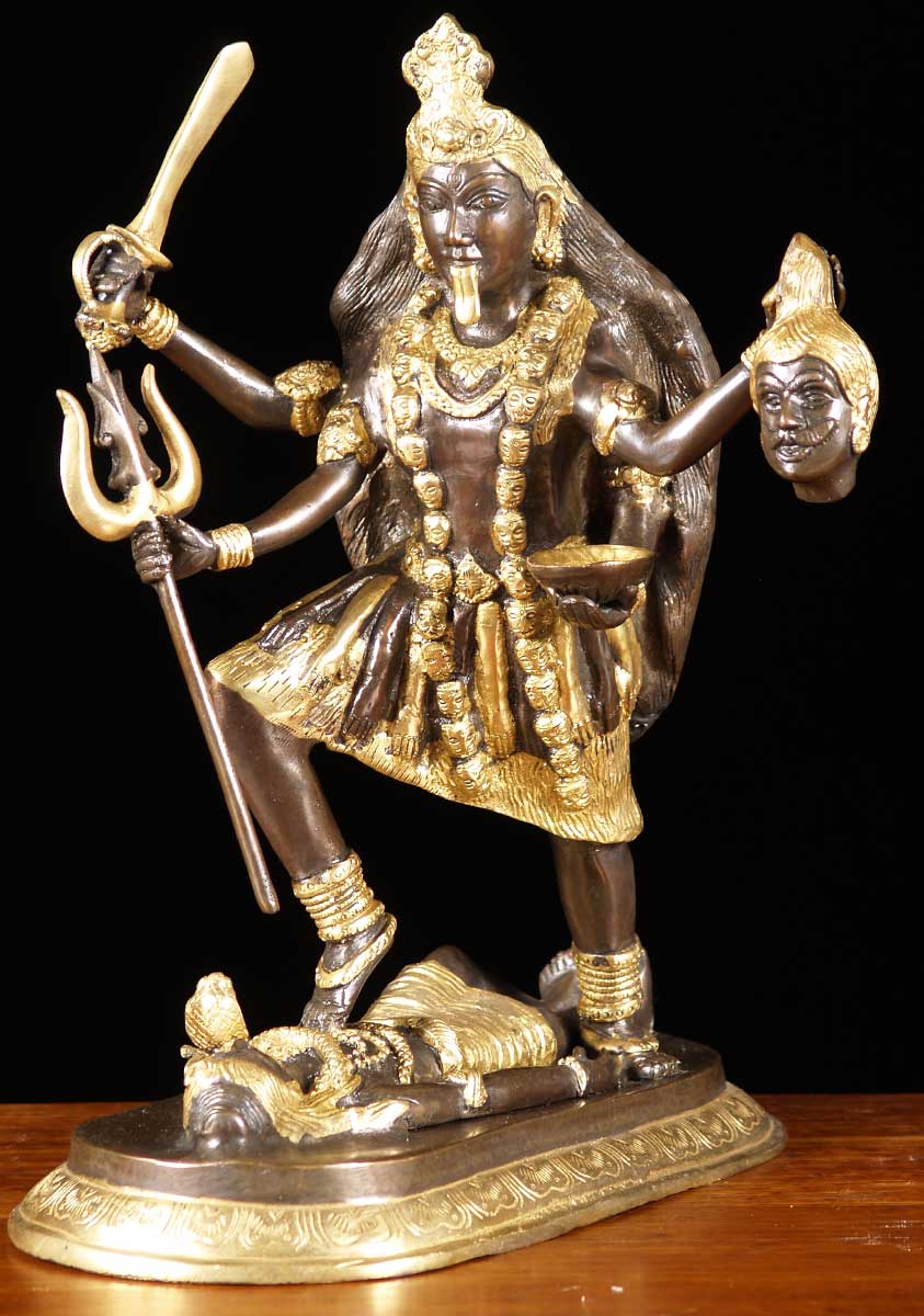 Brass Kali Statue with 10 Arms 17"